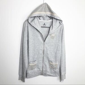 𝅺Disney parks gray zip front hoodie with crochet embroidered detail